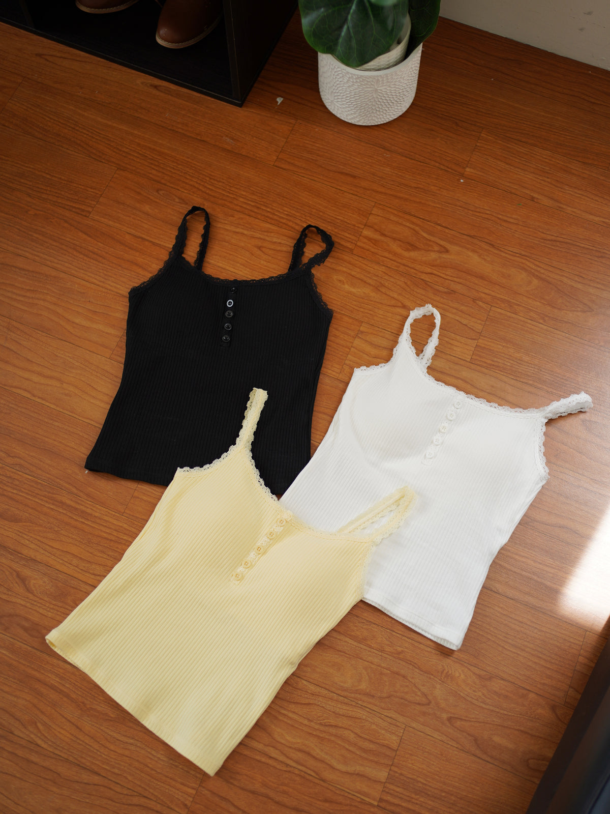 Eyelet Lace Trim Padded Tank