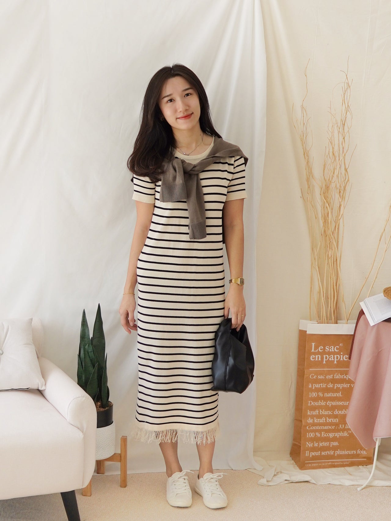 MARCHE STRIPE KNIT FRAY DRESS