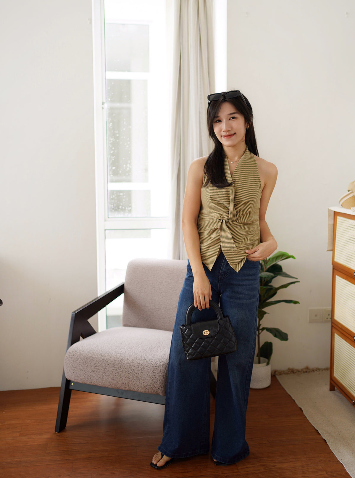 Stripe Halter Knot Top