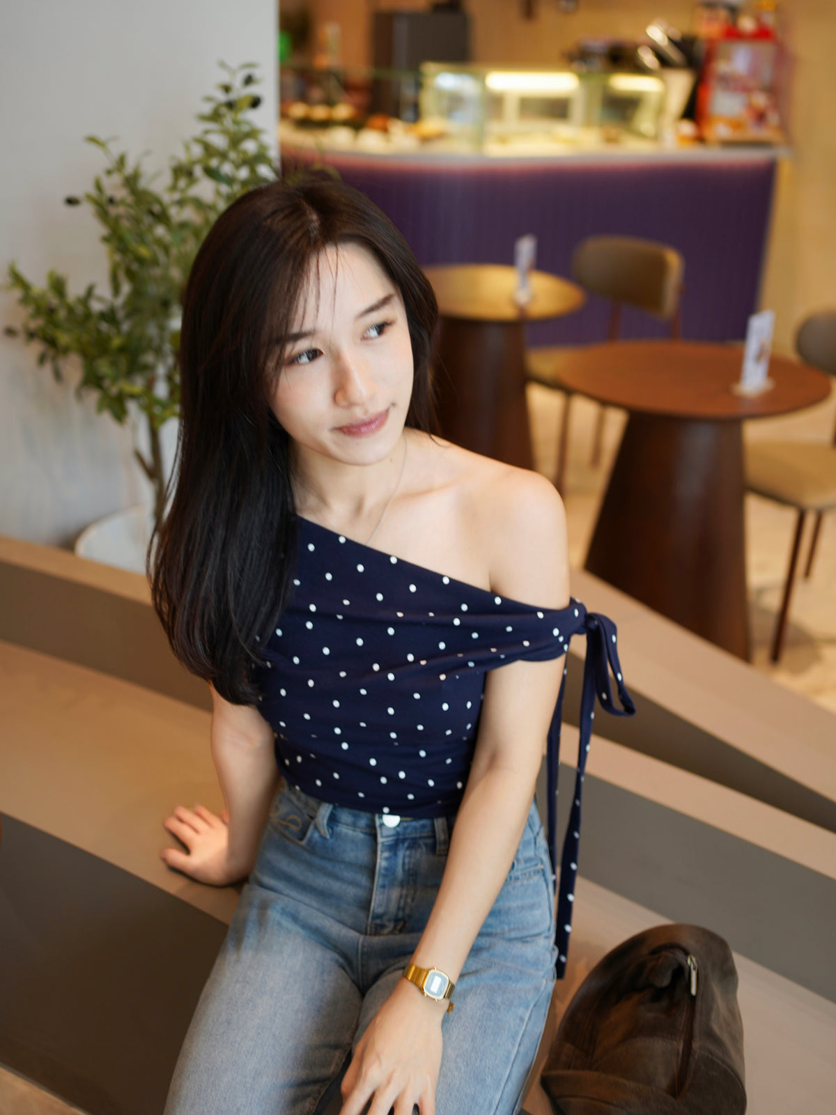 Denise Polkadots Tie Top