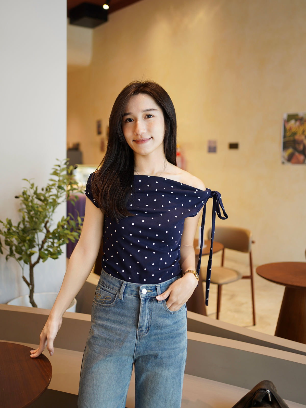 Denise Polkadots Tie Top