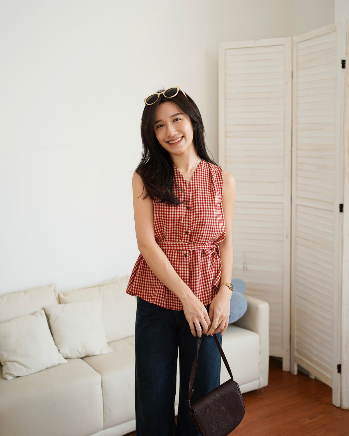 Loie Gingham SelfTie Top