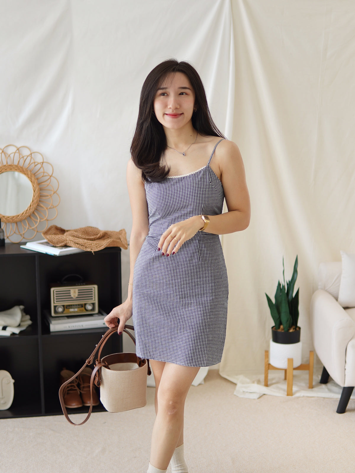Checkered Strap Mini Dress