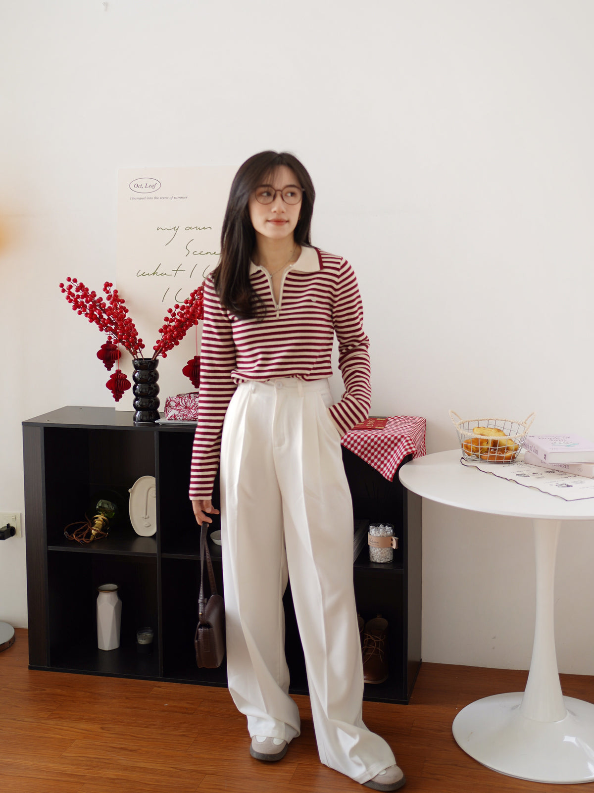 Stripe Collar Zipper Top