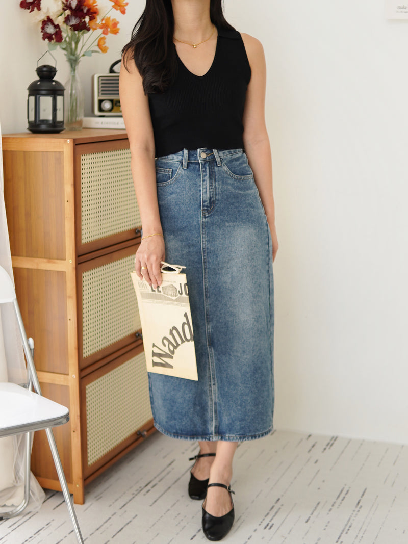 [LM.made] Myla Denim Split Midi Skirt