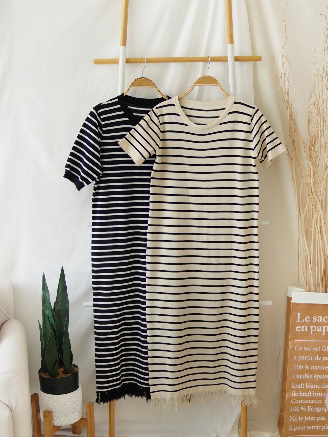 MARCHE STRIPE KNIT FRAY DRESS