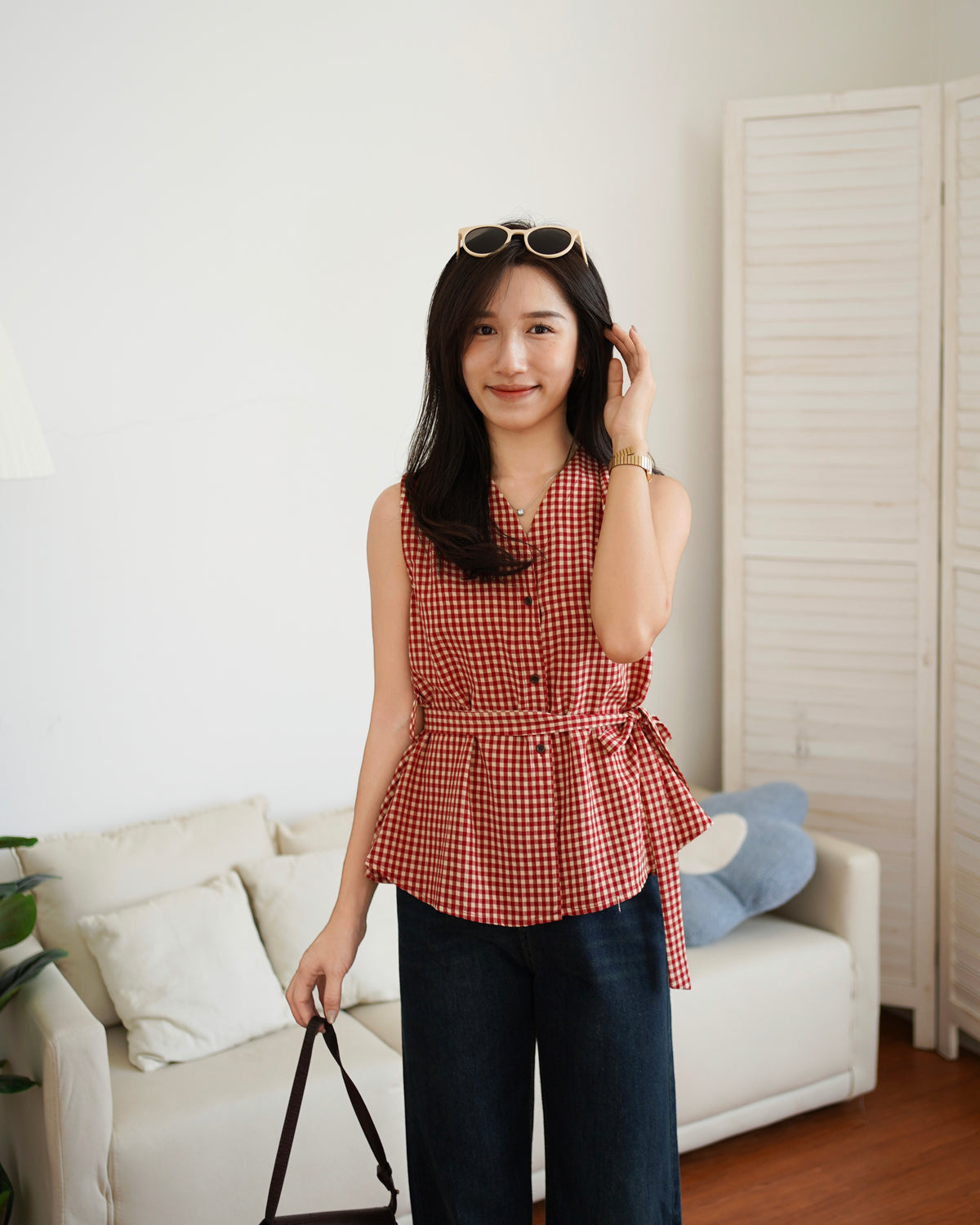 Loie Gingham SelfTie Top
