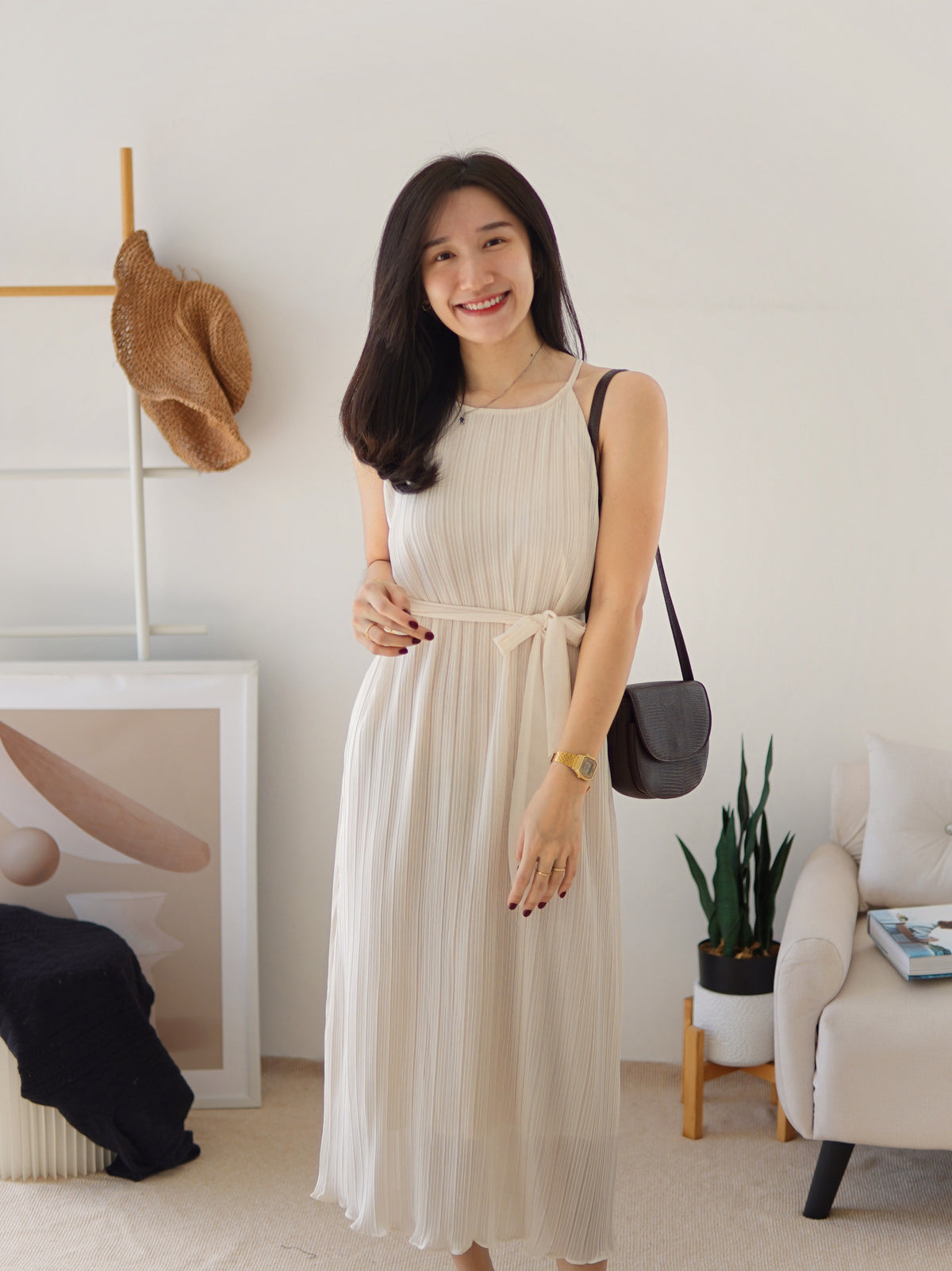 NATASHA PLEAT HALTER DRESS