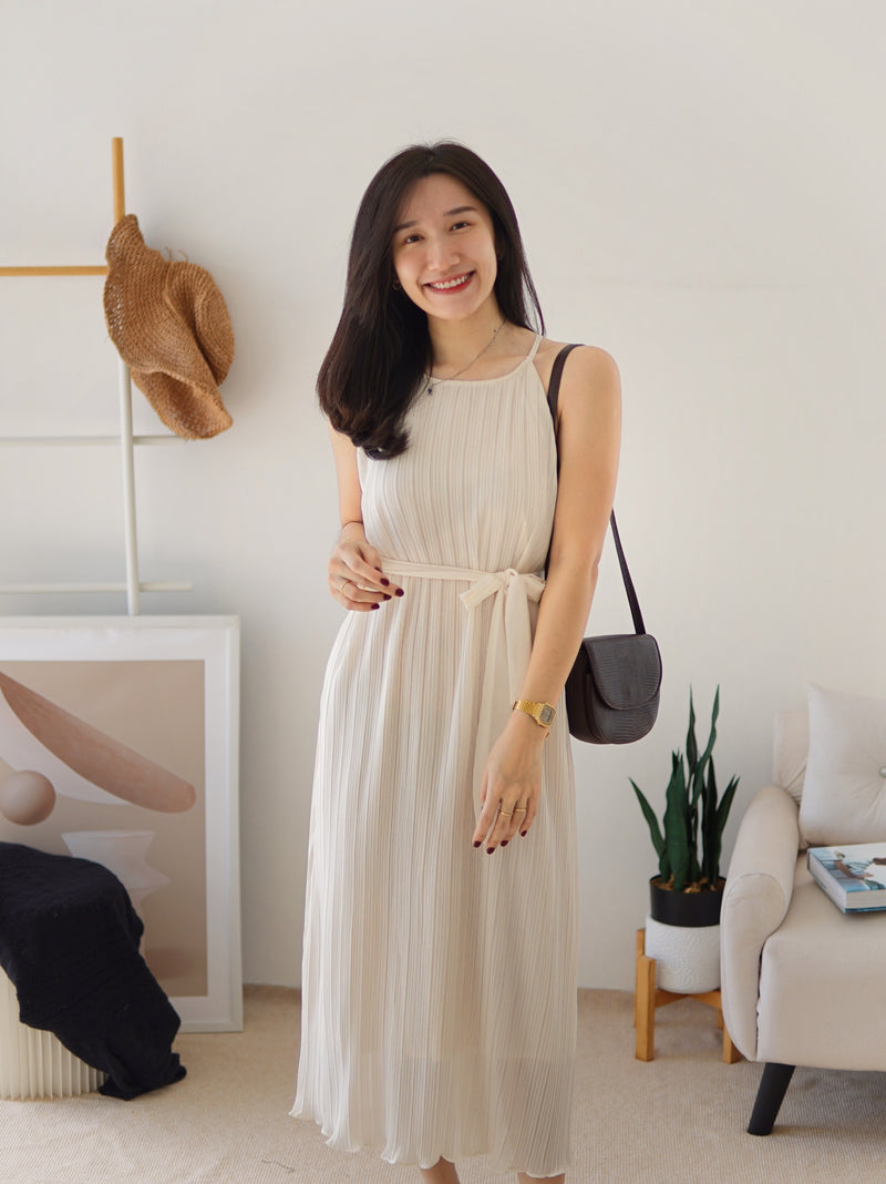 NATASHA PLEAT HALTER DRESS