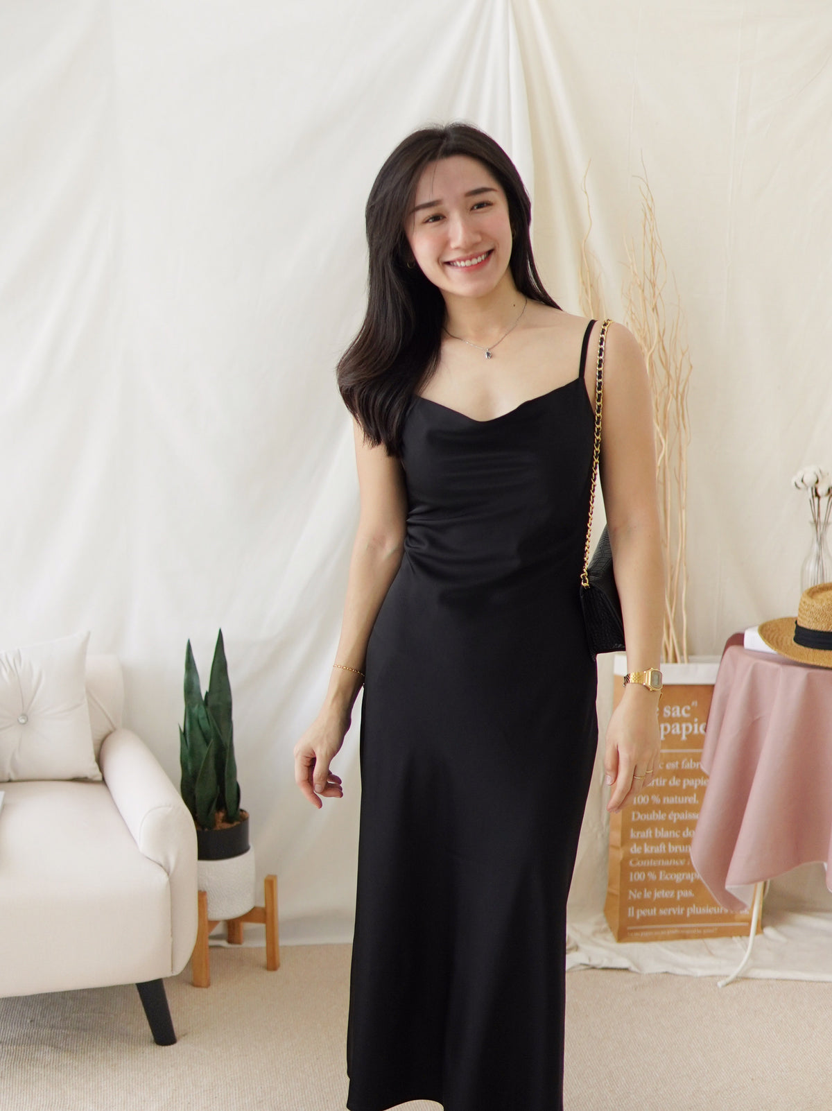 HARPER SATIN COWL DRESS