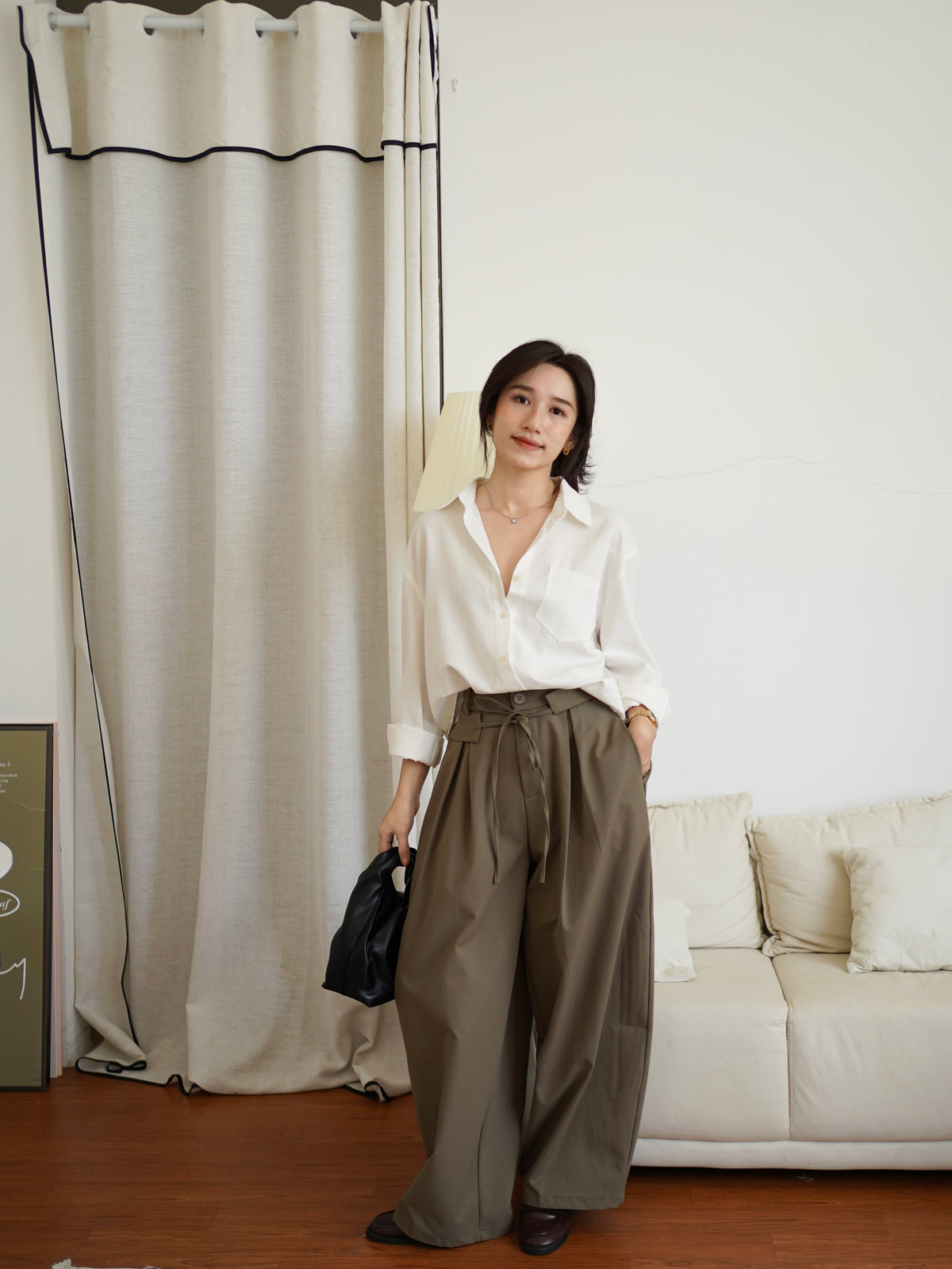 Rumi Wide-Leg Pants with Tie Detail - LovelyMadness Clothing Malaysia