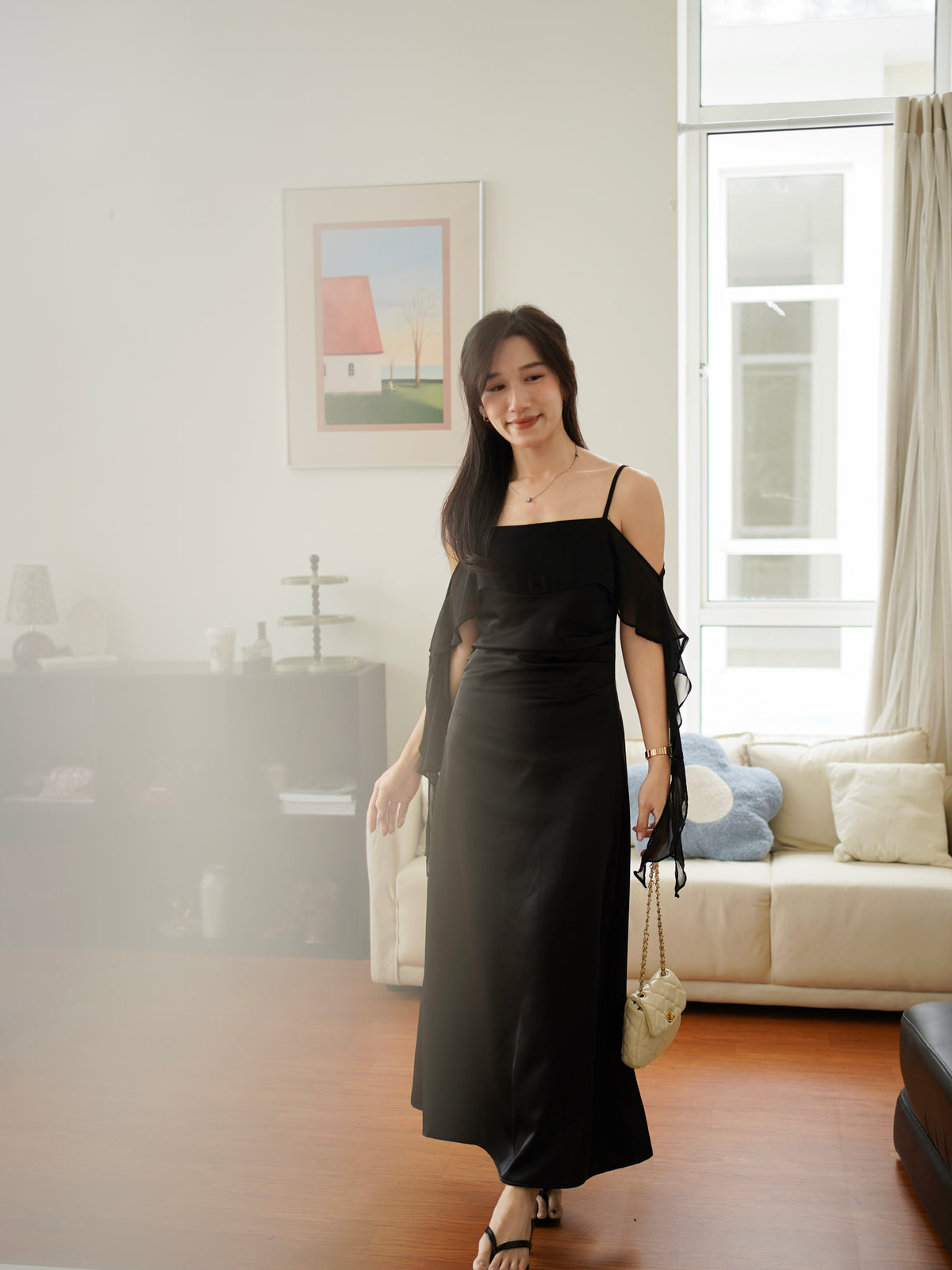 Elara Ruffle Satin Dress