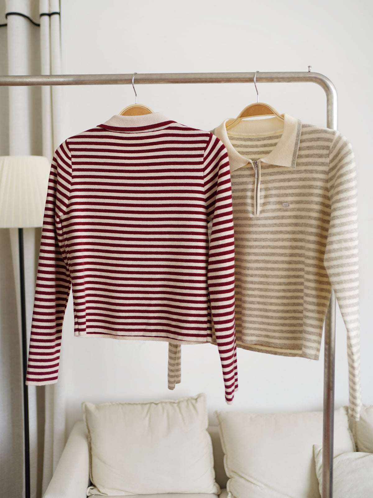 Stripe Collar Zipper Top