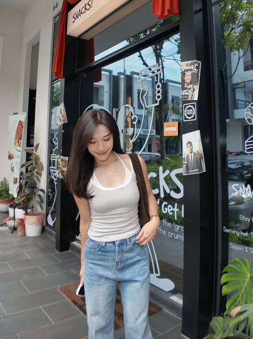 Helen Stripe Padded Halter Tank - LovelyMadness Clothing Malaysia