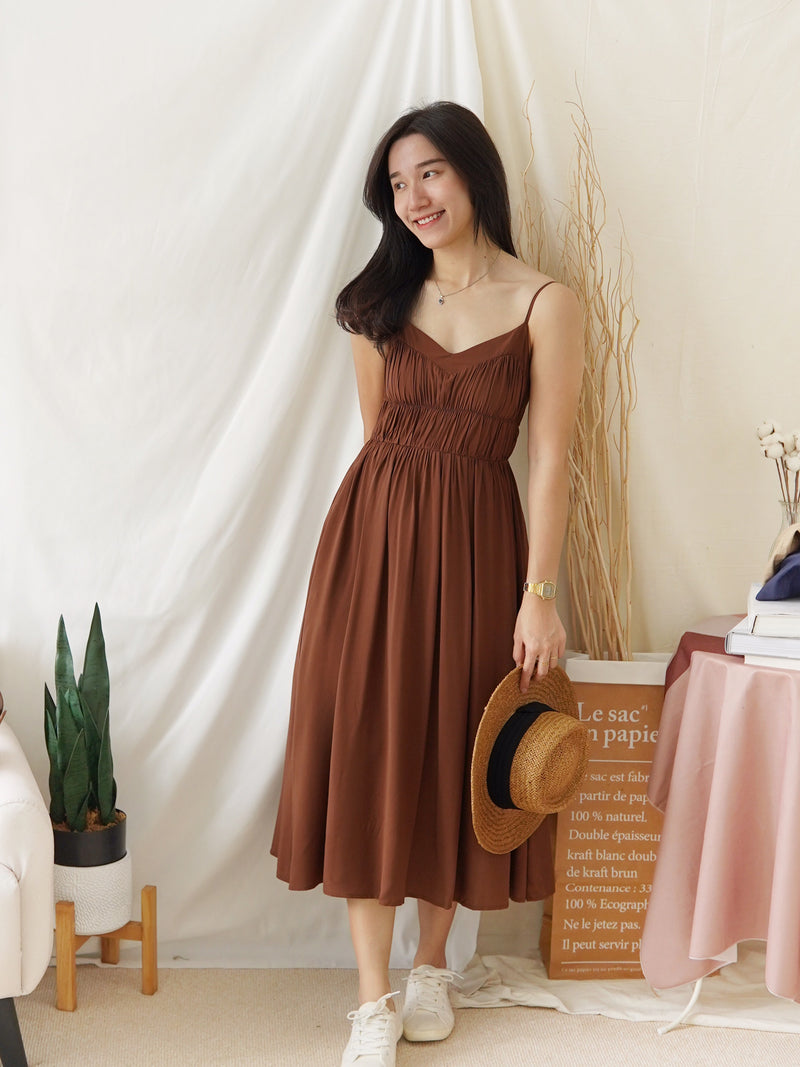 MARINA KHAKI SMOCKED DRESS