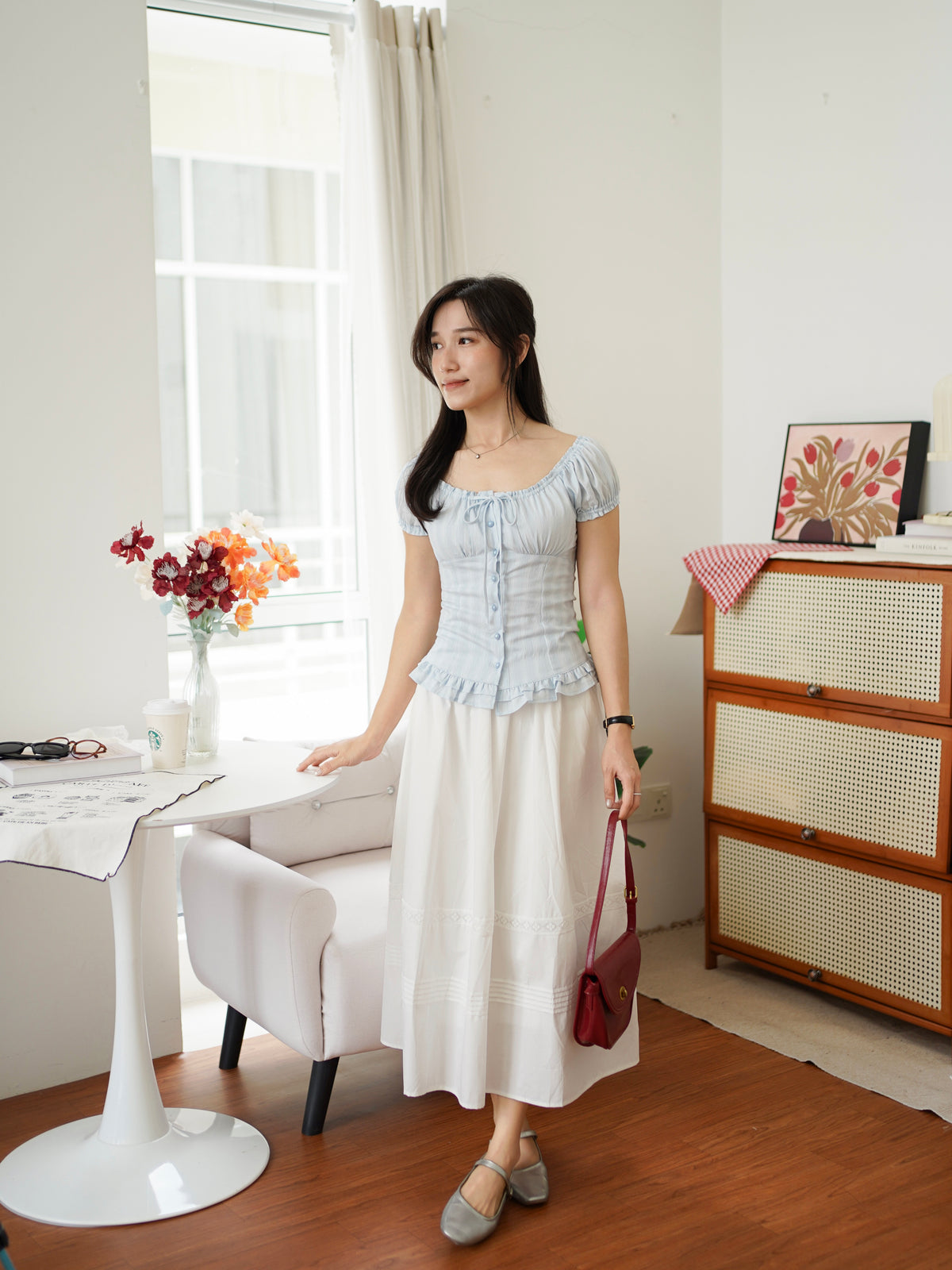 Sofina Ruffle Button Top