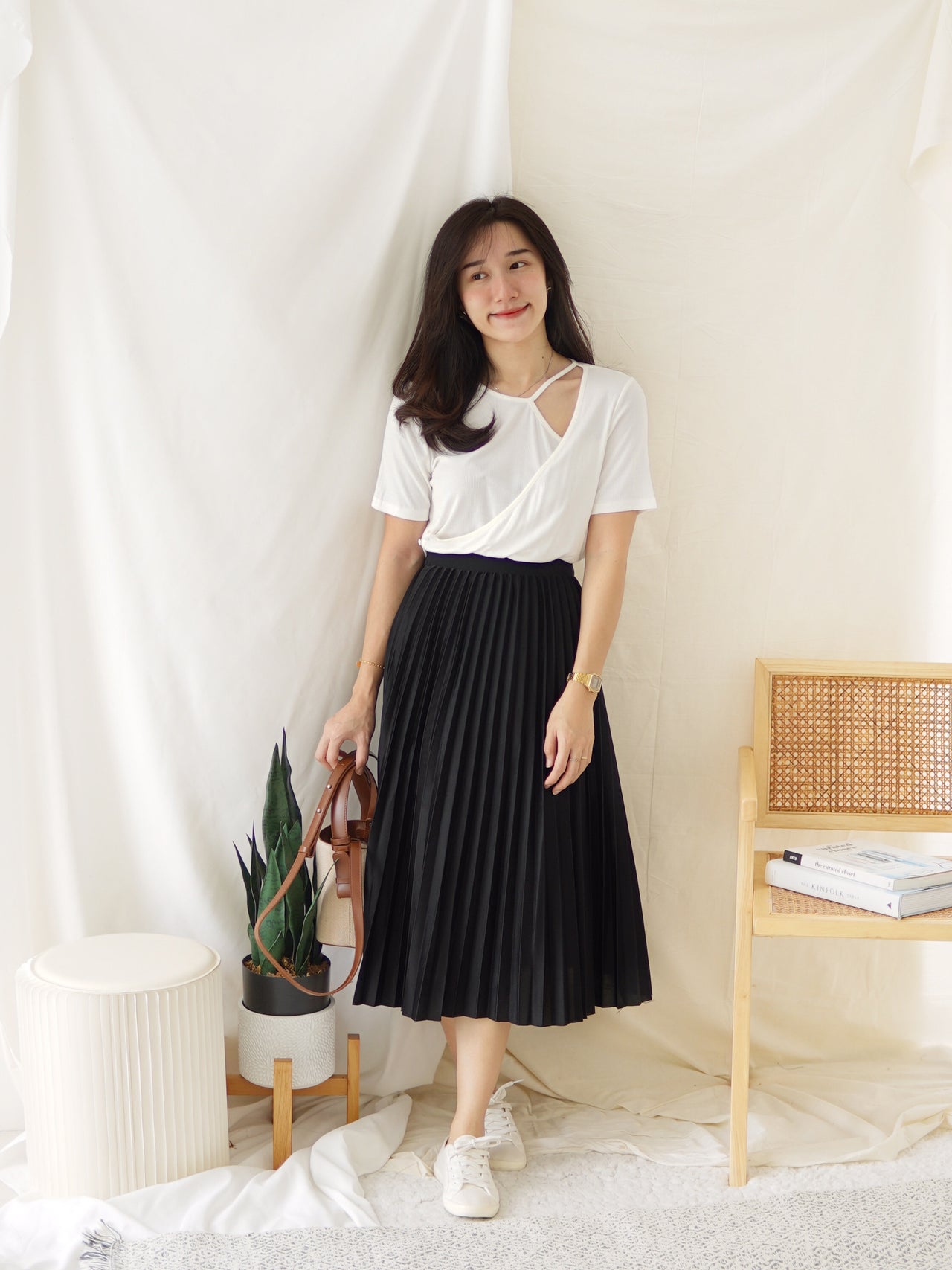 Rowen Pleat midi skirt