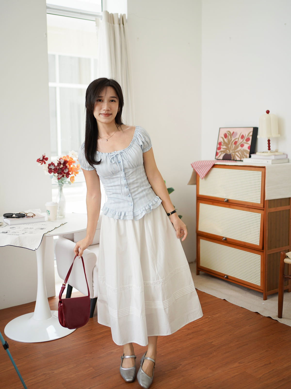 Sofina Ruffle Button Top