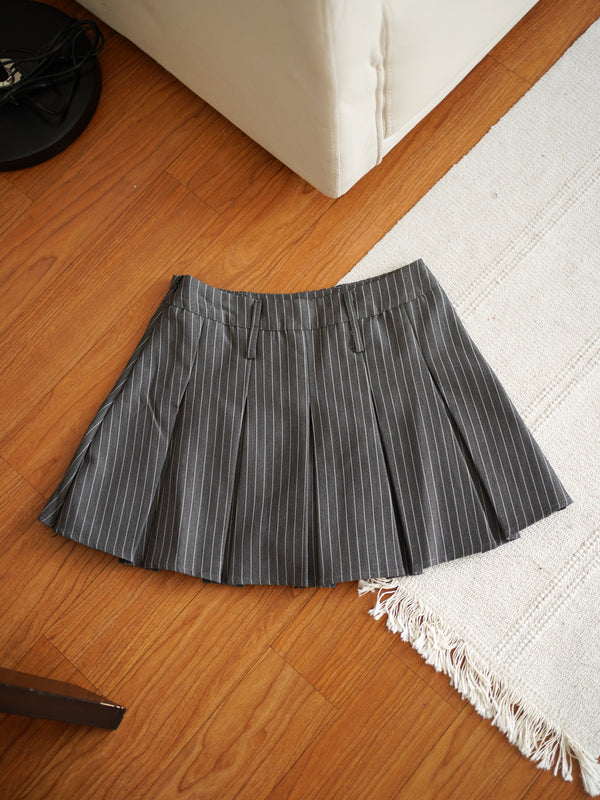 Leo Pinstripe Pleated Mini Skirt - LovelyMadness Clothing Malaysia