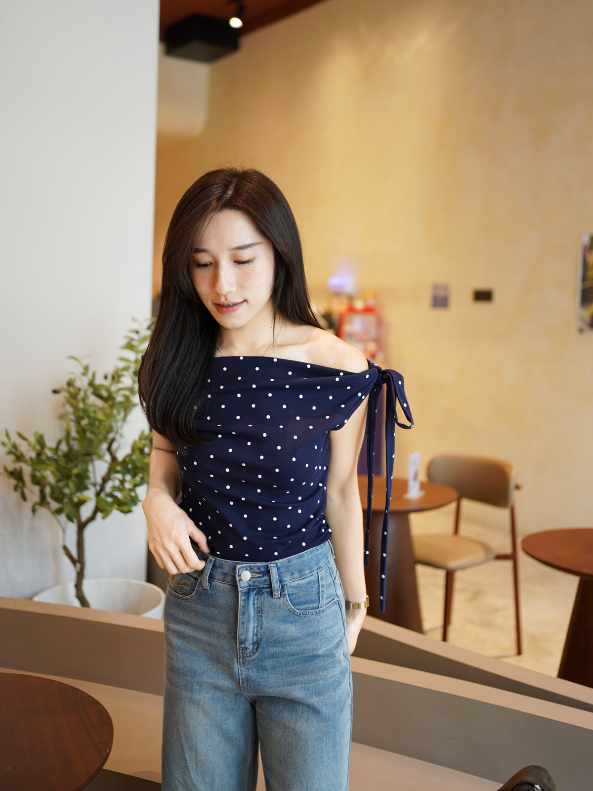 Denise Polkadots Tie Top