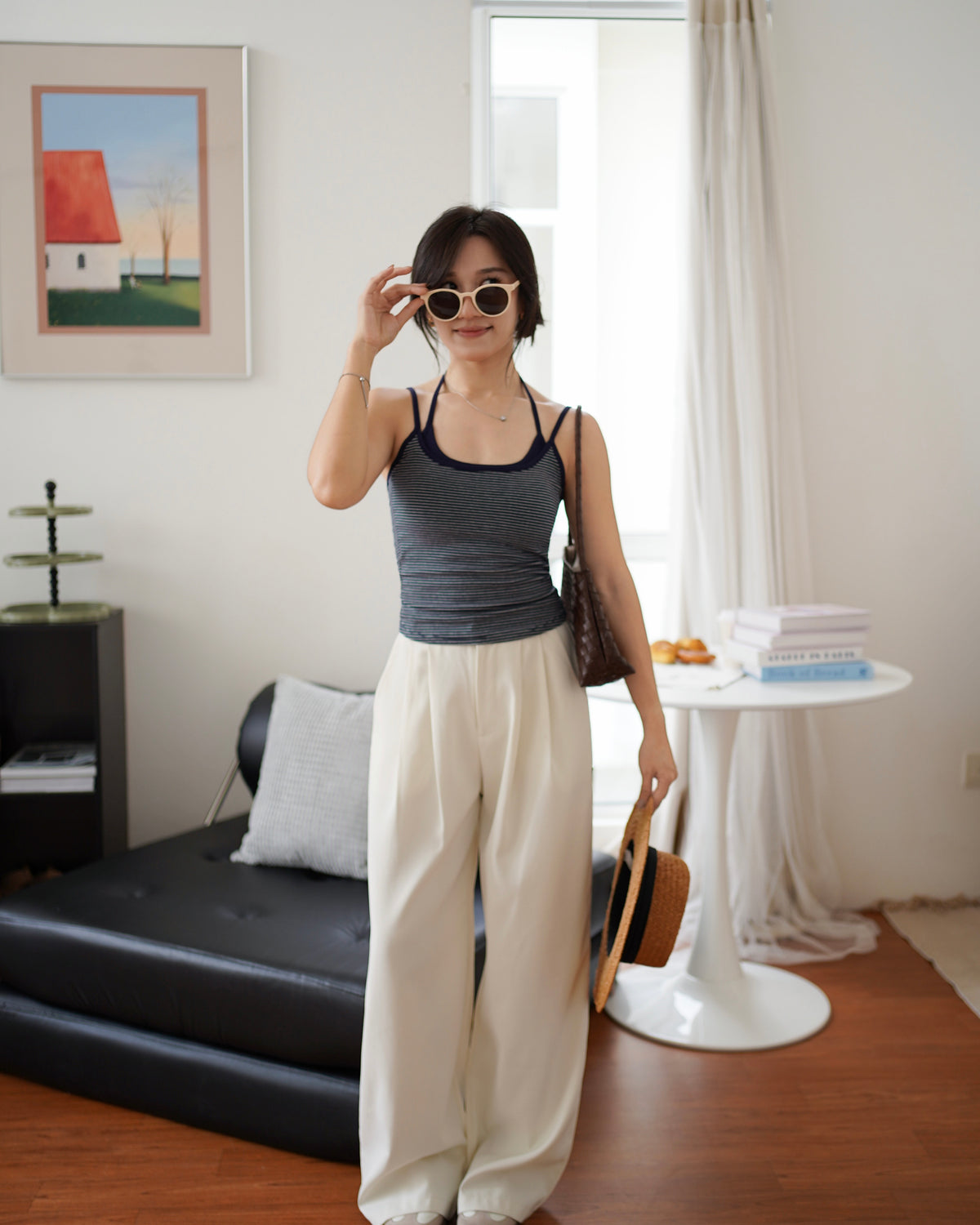 Helen Stripe Padded Halter Tank