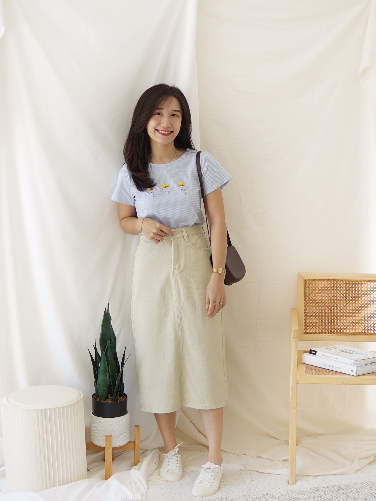 Creole Denim A-line Midi Skirt