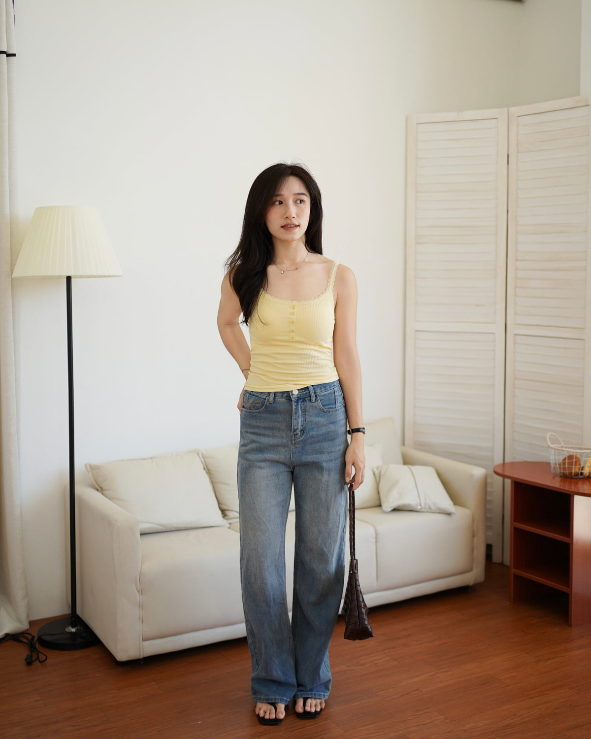 Eyelet Lace Trim Padded Tank