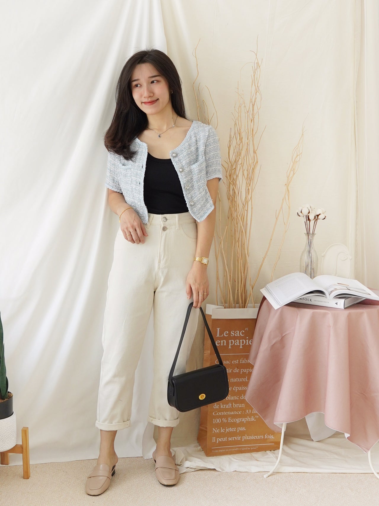 ROSIA TWEED BUTTON TOP