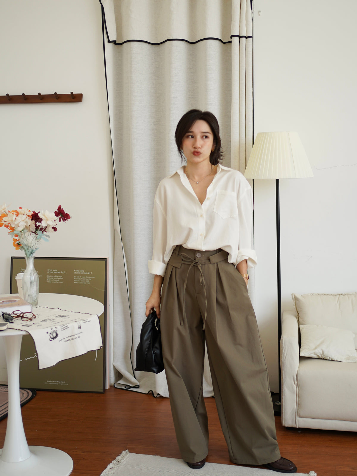 Rumi Wide-Leg Pants with Tie Detail - LovelyMadness Clothing Malaysia