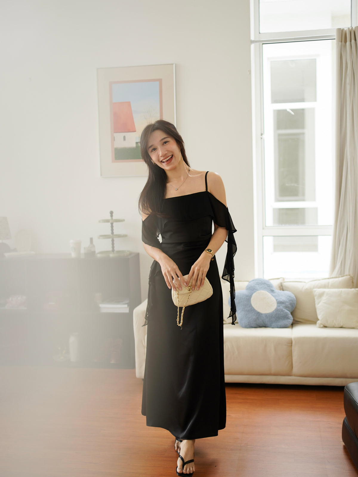 Elara Ruffle Satin Dress