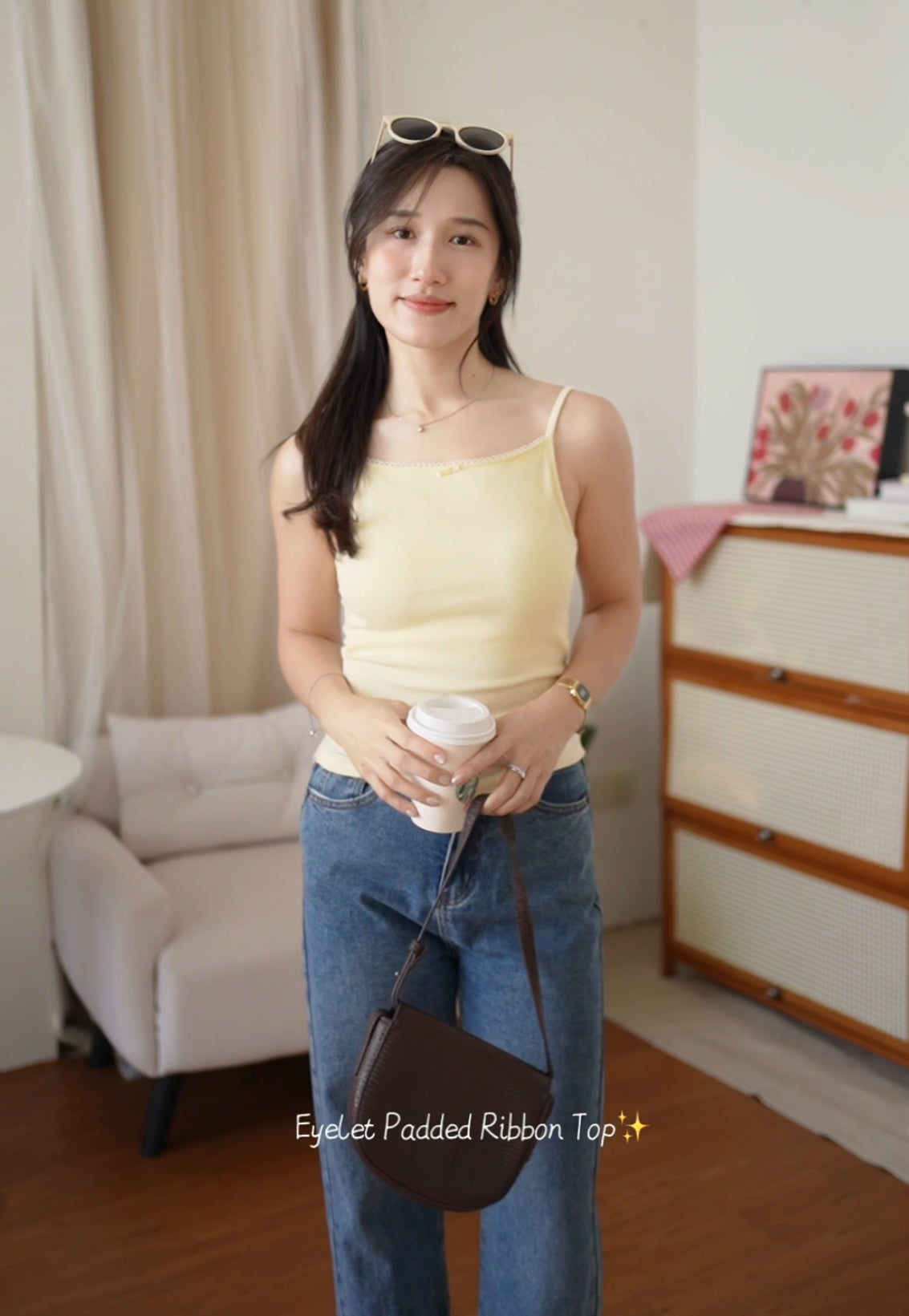 Eyelet Padded Ribbon Top - LovelyMadness Clothing Malaysia