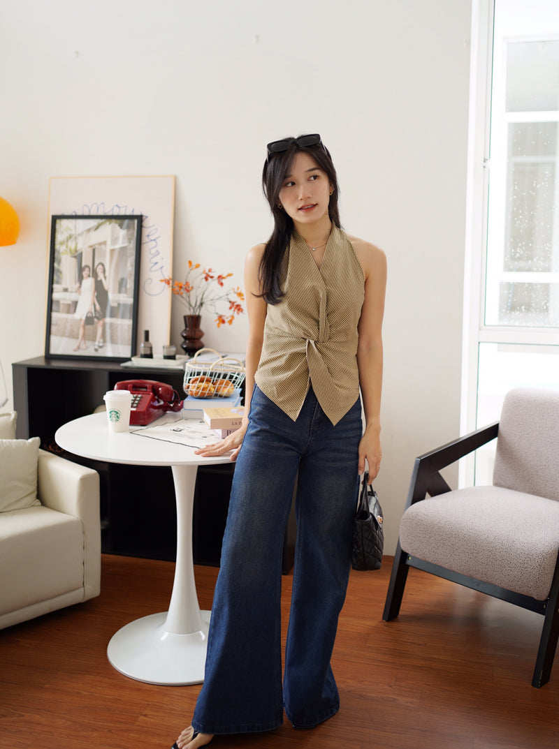 Stripe Halter Knot Top