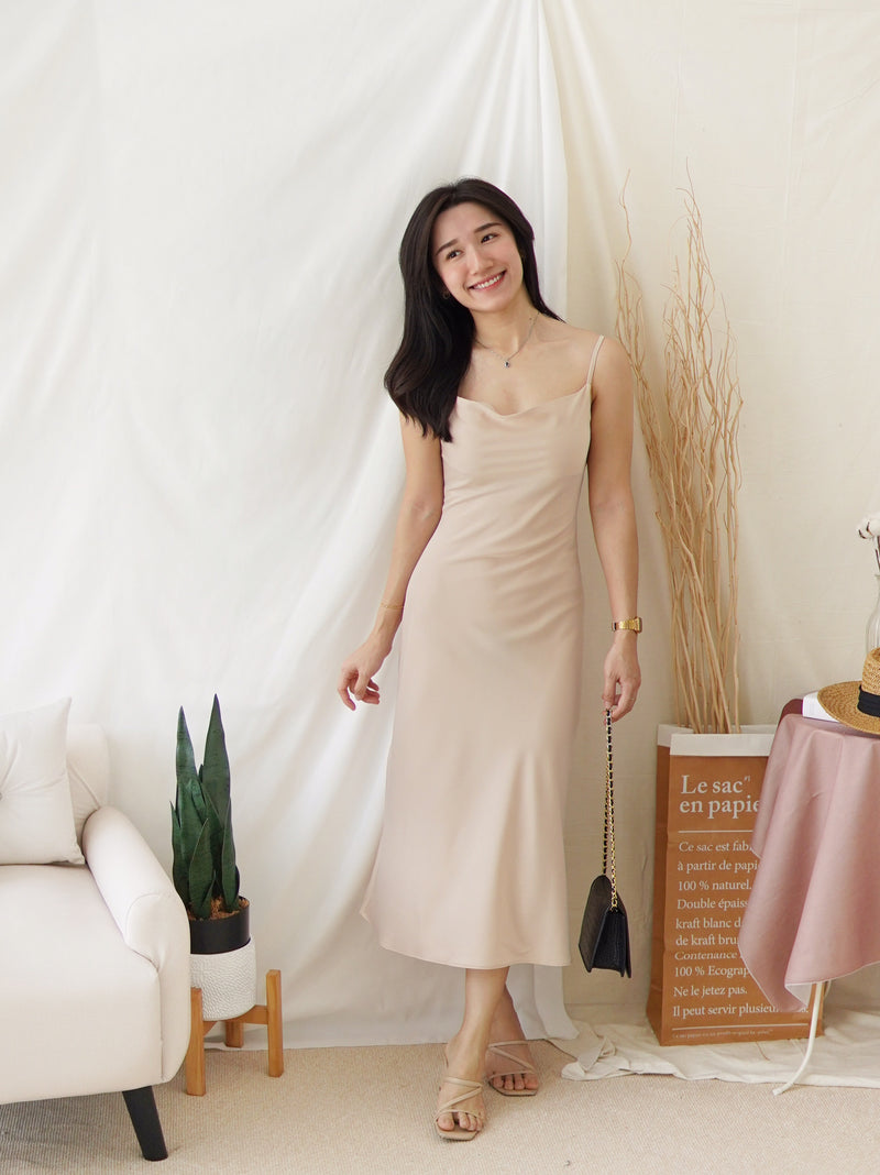HARPER SATIN COWL DRESS