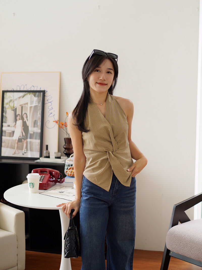 Stripe Halter Knot Top