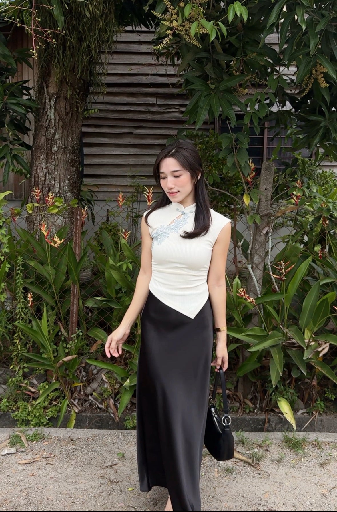 ER Ivory Mandarin Collar Top