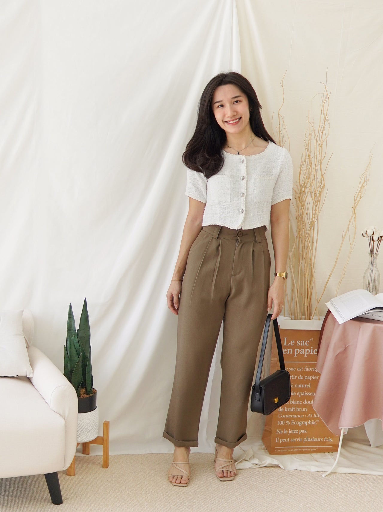 ROSIA TWEED BUTTON TOP
