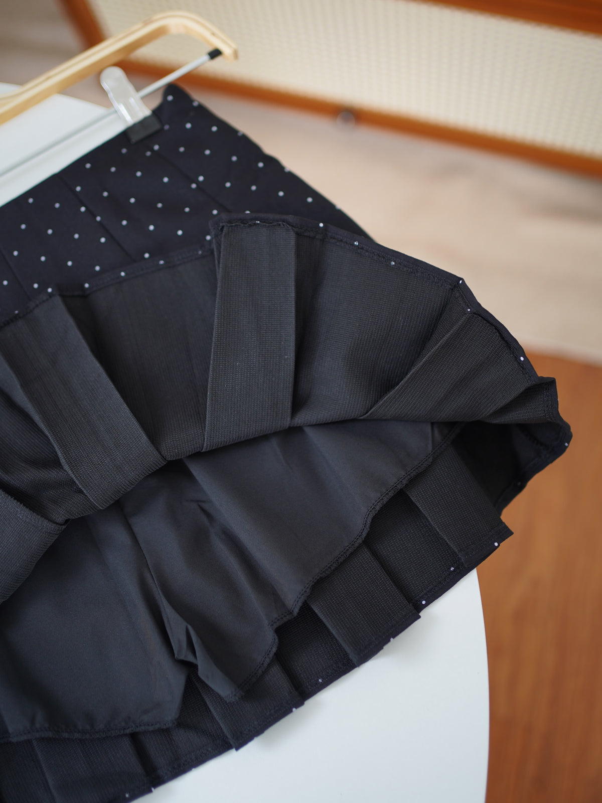 Black Polkadots Pleat Skirt