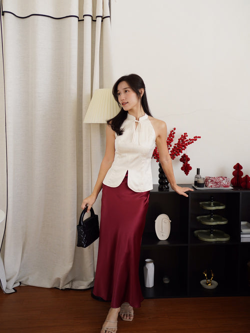 Maroon Satin Skirt - LovelyMadness Clothing Malaysia