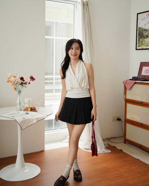 Black Polkadots Pleat Skirt