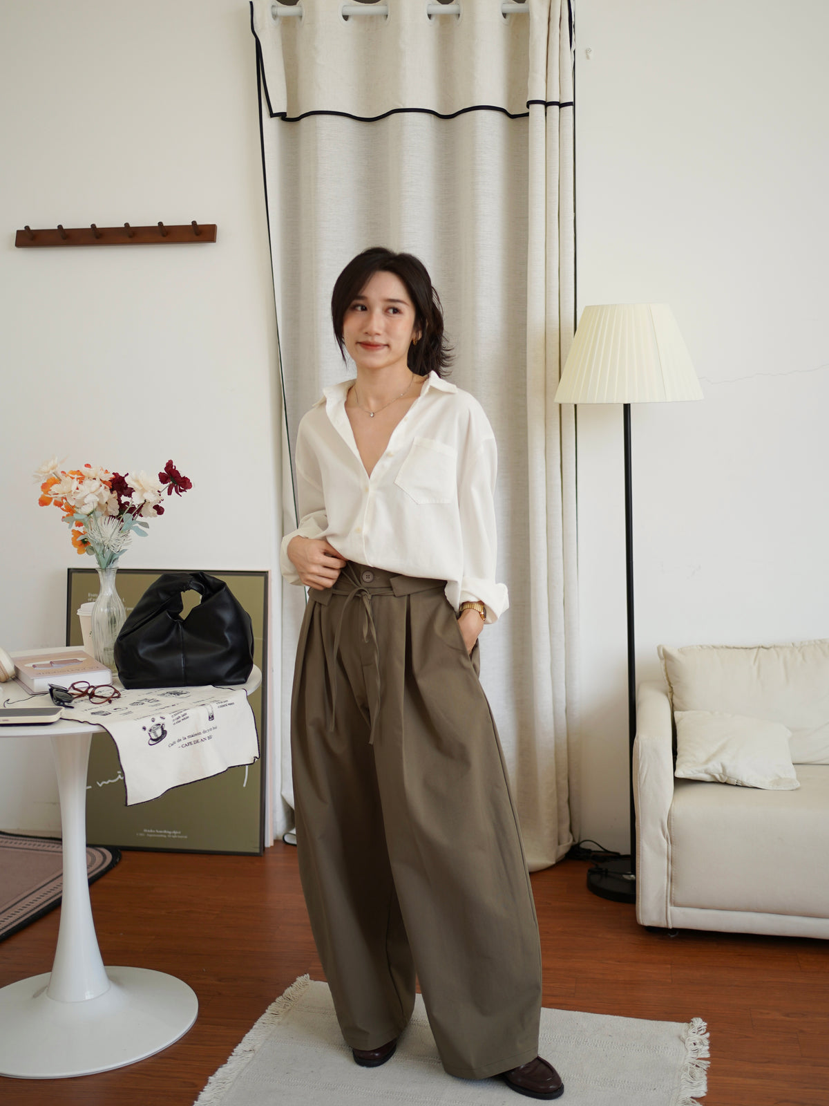 Rumi Wide-Leg Pants with Tie Detail - LovelyMadness Clothing Malaysia