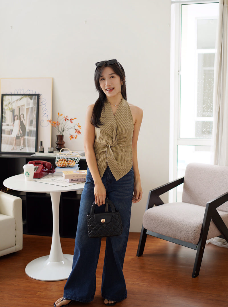 Stripe Halter Knot Top