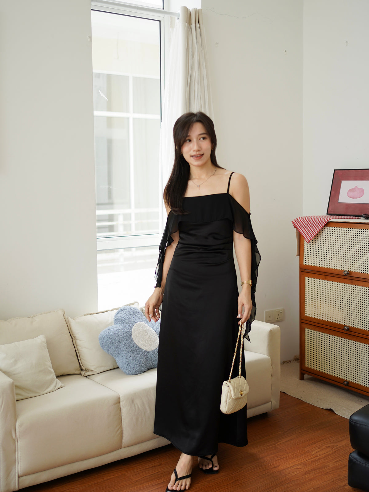 Elara Ruffle Satin Dress