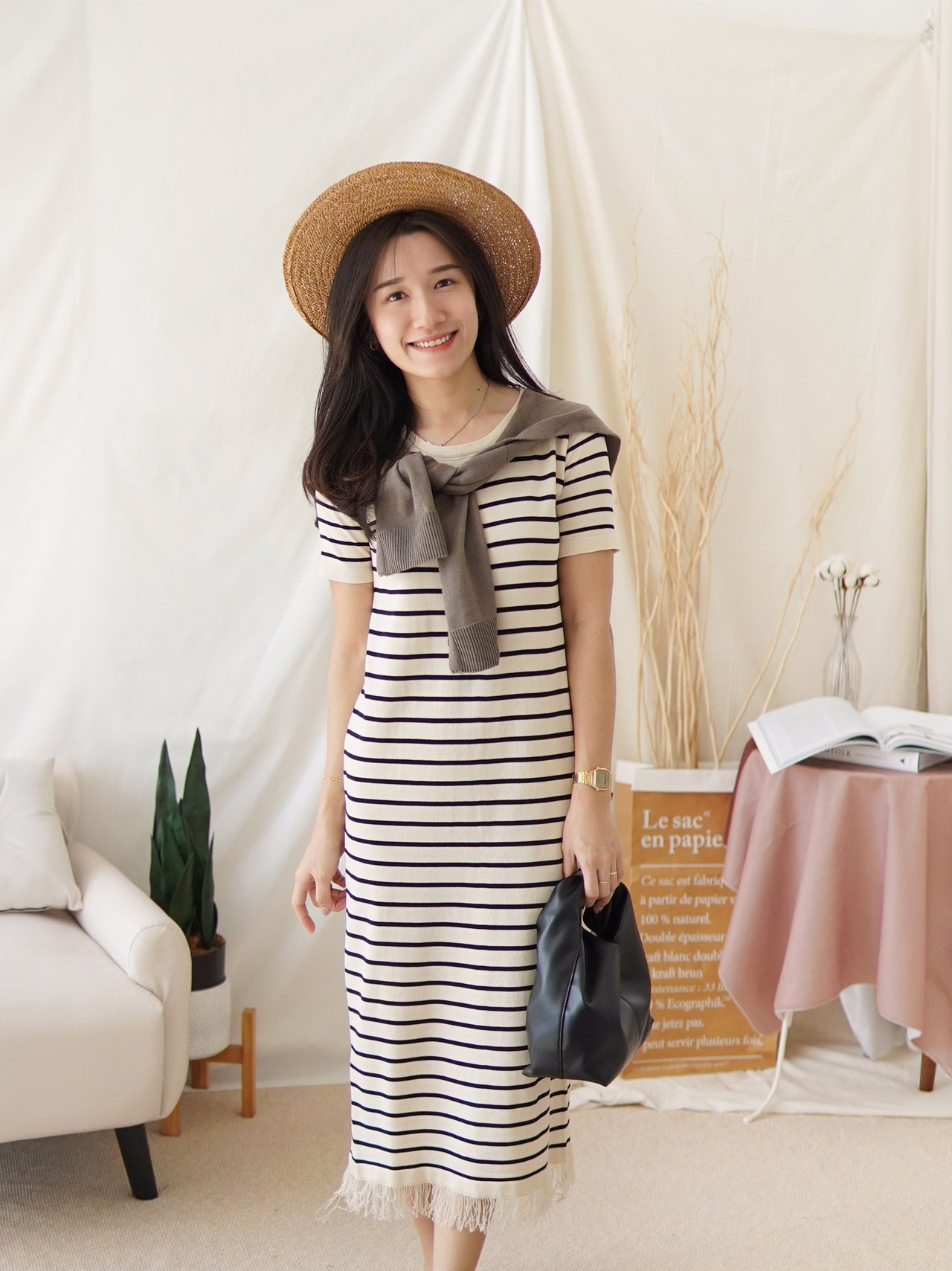 MARCHE STRIPE KNIT FRAY DRESS