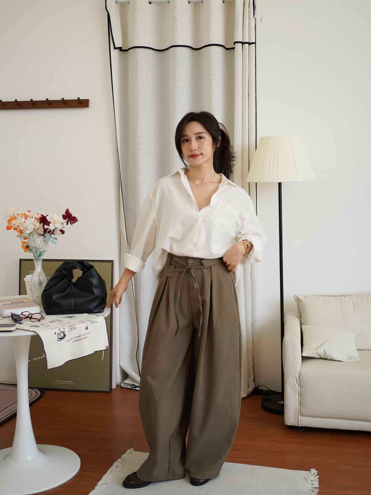Rumi Wide-Leg Pants with Tie Detail - LovelyMadness Clothing Malaysia