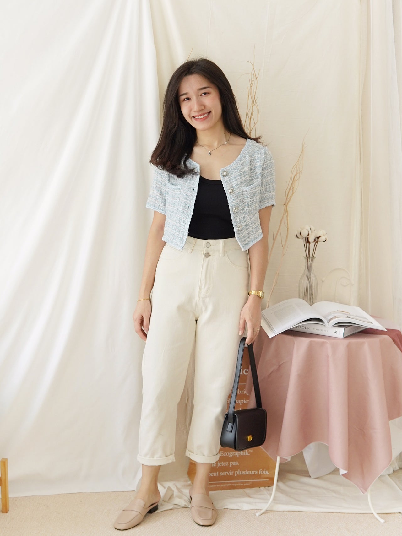 ROSIA TWEED BUTTON TOP