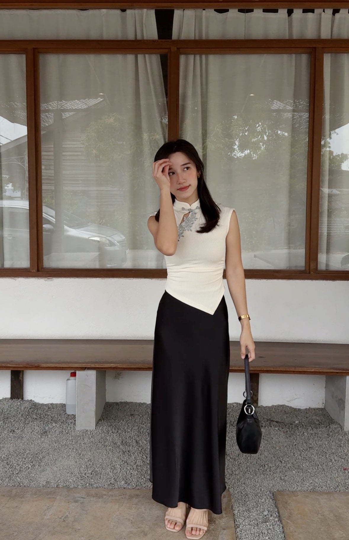 ER Ivory Mandarin Collar Top