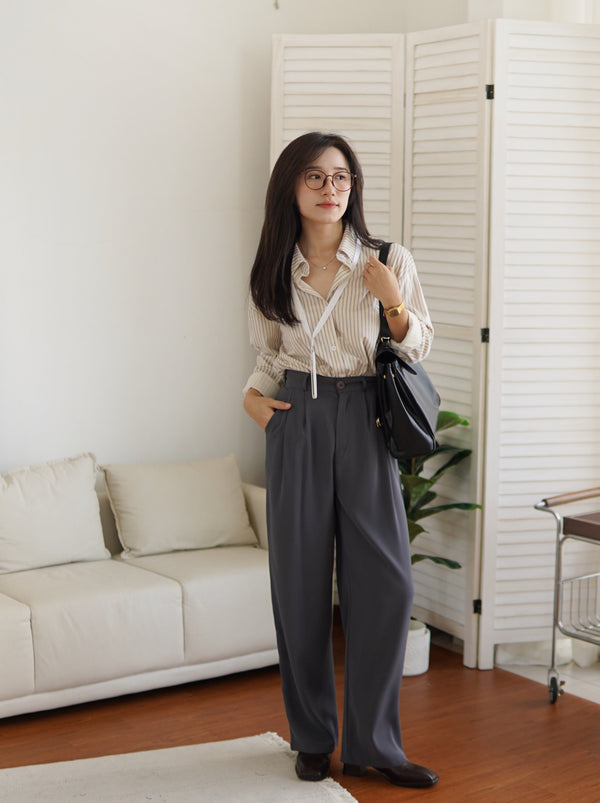 Boss in Beige Stripe Blouse