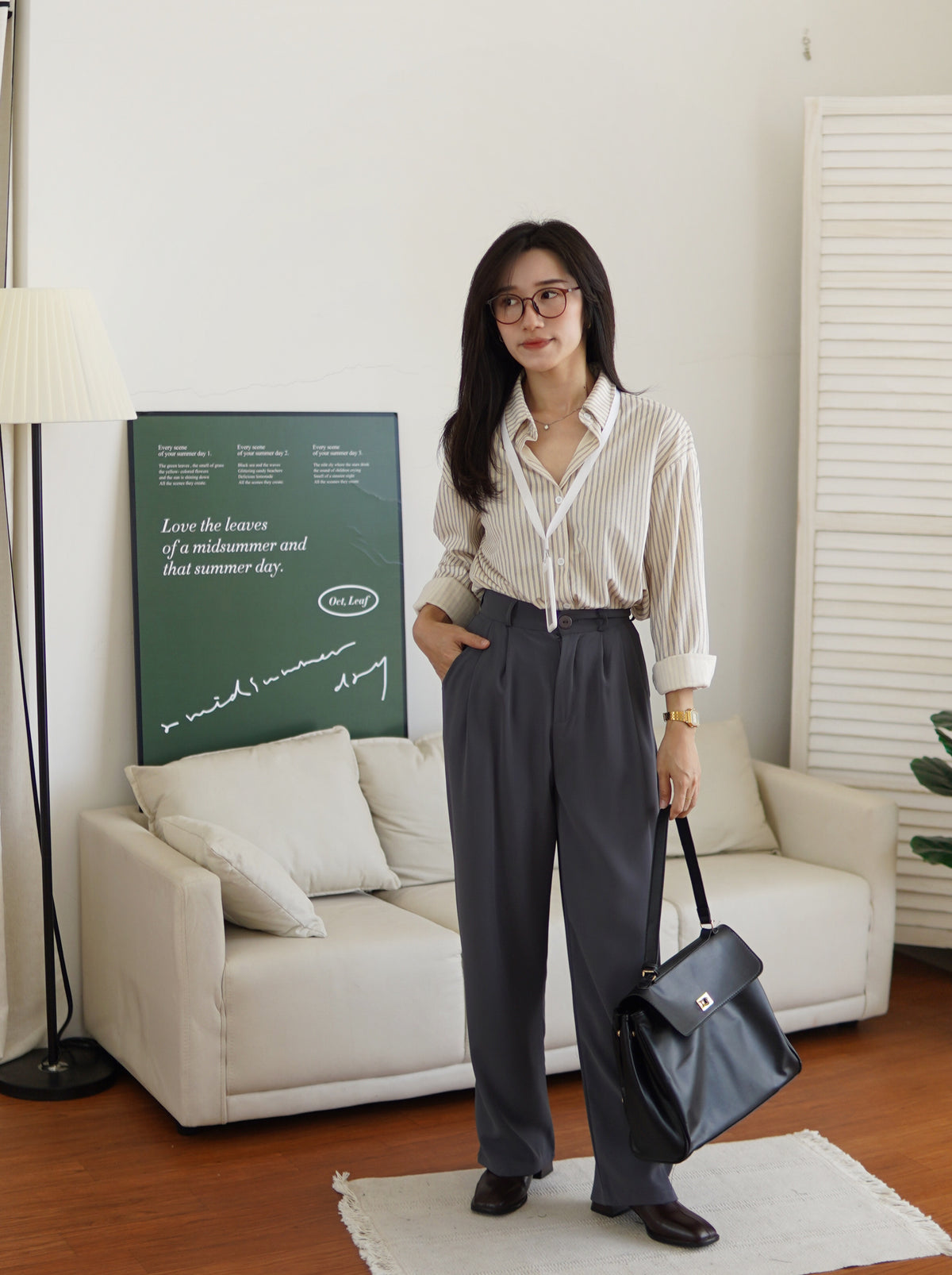Boss in Beige Stripe Blouse