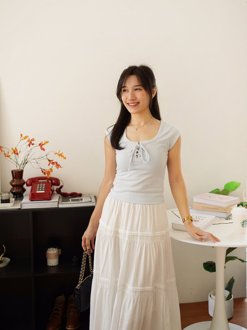 Lace Up Square Neck Top