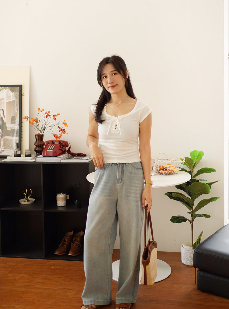 Lace Up Square Neck Top
